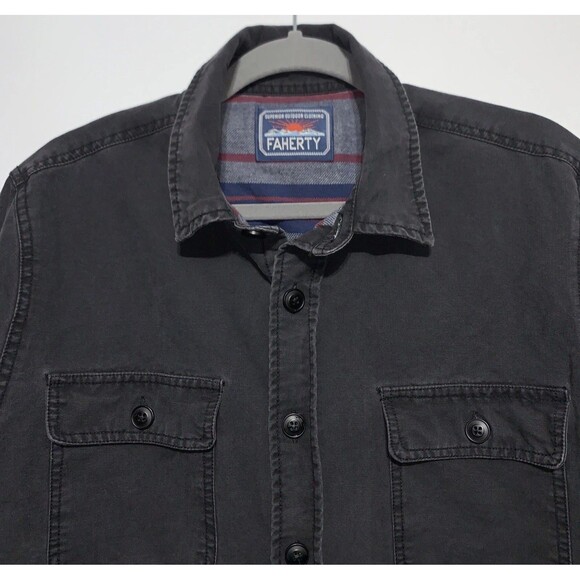 Faherty Jacket Mens XLarge Washed Black Canvas CPO Blanket Lined Shacket Jacket - Picture 2 of 13